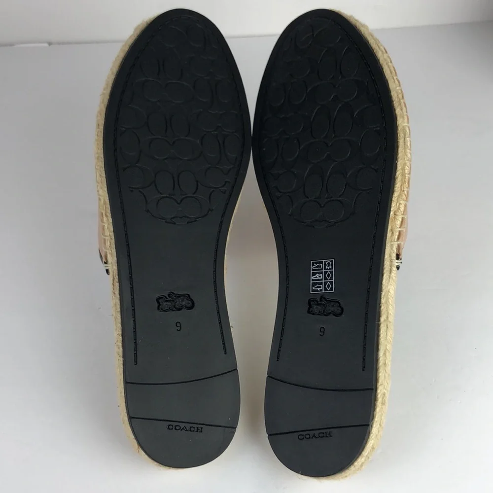 NEW Coach Channing Beechwood Chic Leather Espadrille Slides Mules Flats 9